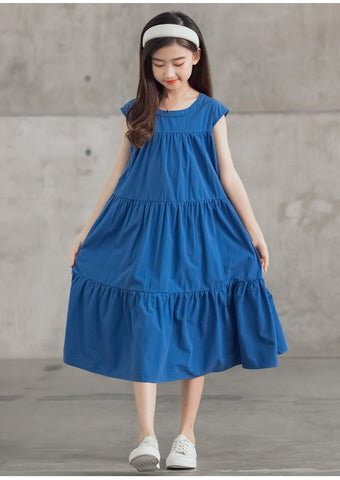 Girl's Casual Dress Button Collar Belted Pleated A Line Midi - Temu Italy